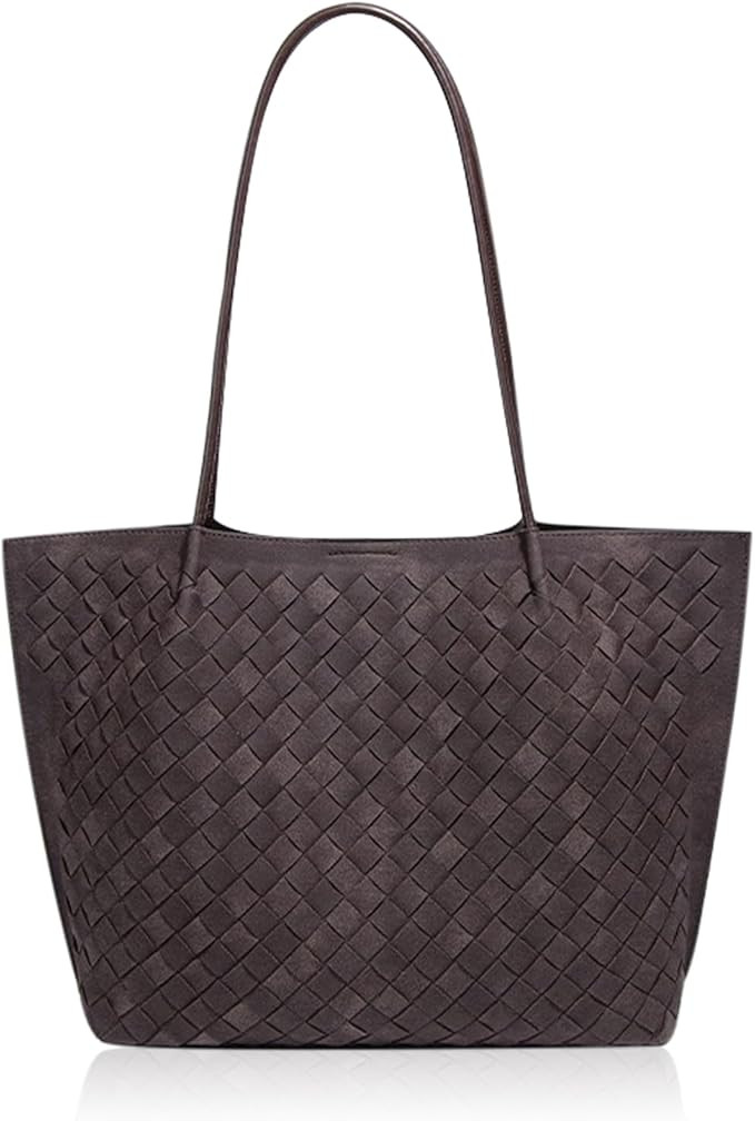 Woven Leather Tote Bag for Women - Large Capacity Shoulder Handbag with Matching Pouch, Stylish | Amazon (US)