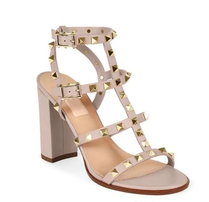 Women Leather Stud Sandals T Strap Sandal Summer High Heels Rivets Shoes Ladies Sexy Party Shoes ... | DHGate