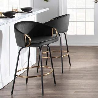 Silver Orchid Battista Contemporary Glam Velvet Counter Stool (Set of 2) - N/A - Black | Bed Bath & Beyond