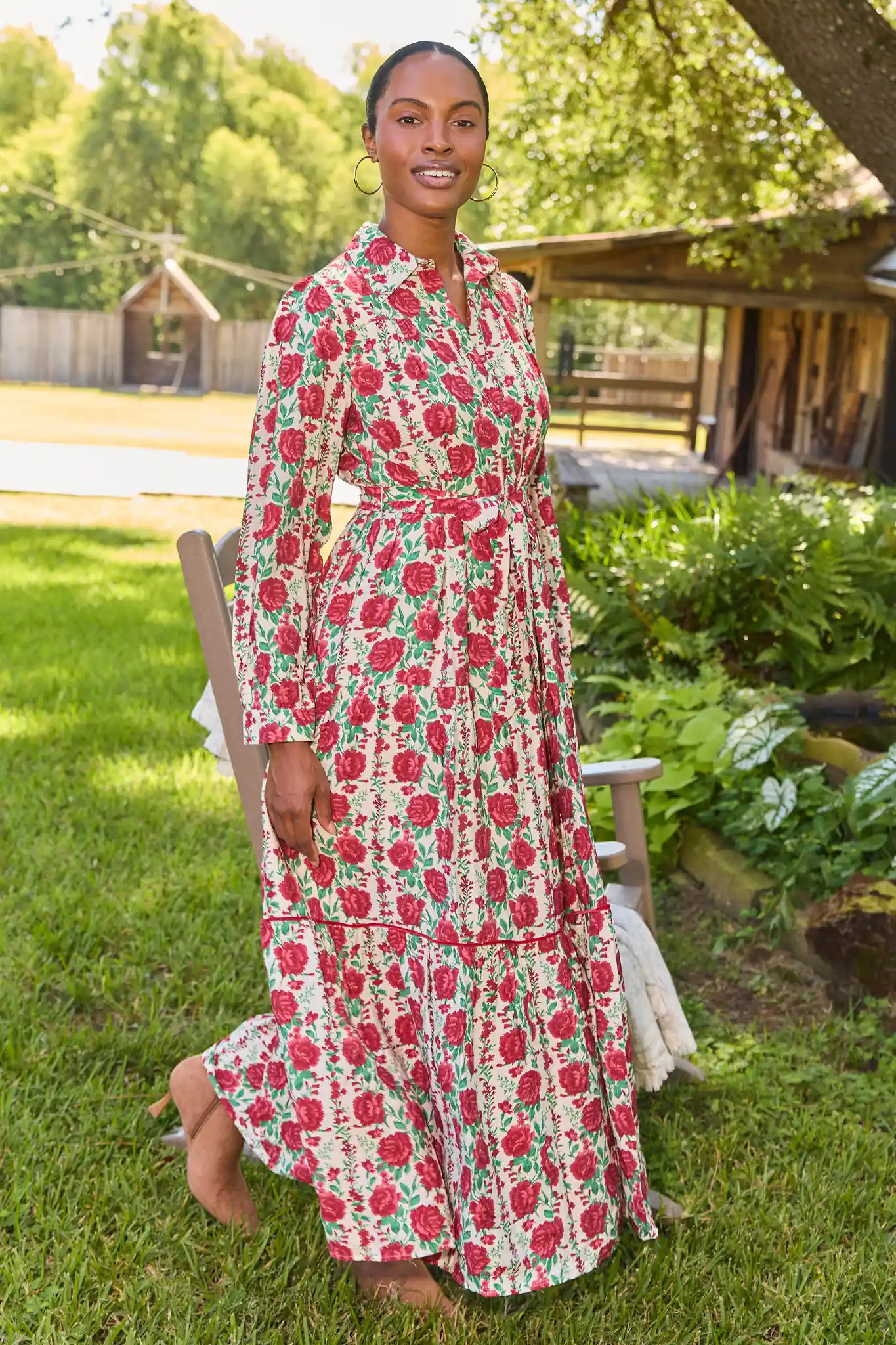 White Rose Print Maxi Dress | Avara
