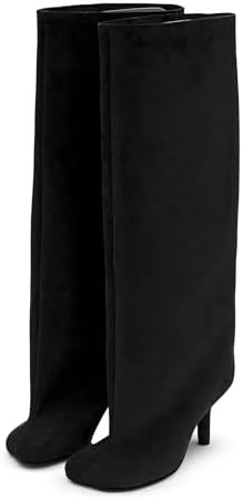 Knee High Boots for Women Faux Suede Wide Calf Square Toe Tall Stiletto Kitten High Heels Thigh L... | Amazon (US)