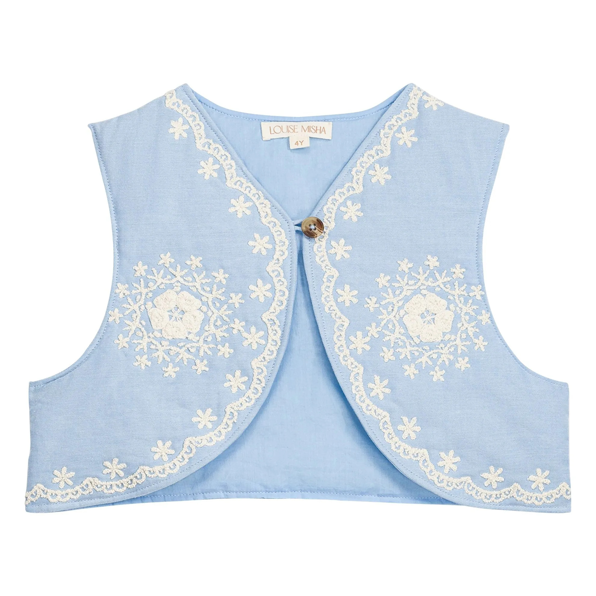 Marisol Organic Cotton Embroidered Vest | Blue | Smallable