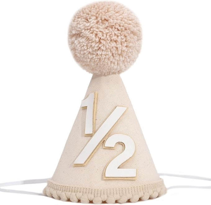 YOUAME Neutral 1/2 Birthday Party Hat - Bohemia Cute Half Birthday Cone Hat, Pale Beige Hat For C... | Amazon (US)