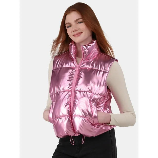 No Boundaries Metallic Puffer Vest, Women's and Women’s Plus | Walmart (US)