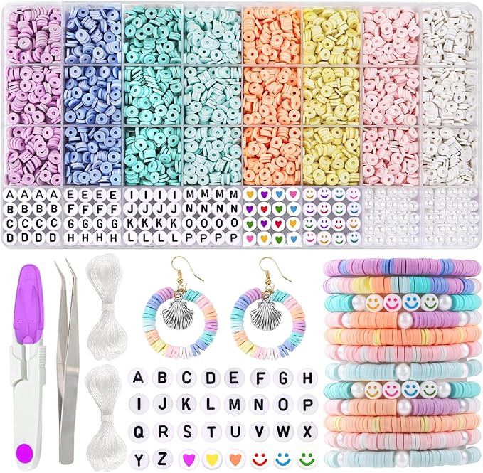 3860pcs Clay Beads Bracelet Making Kit 8 Pastel Colors Polymer Heishi Beads for Girls Adult Flat ... | Amazon (US)