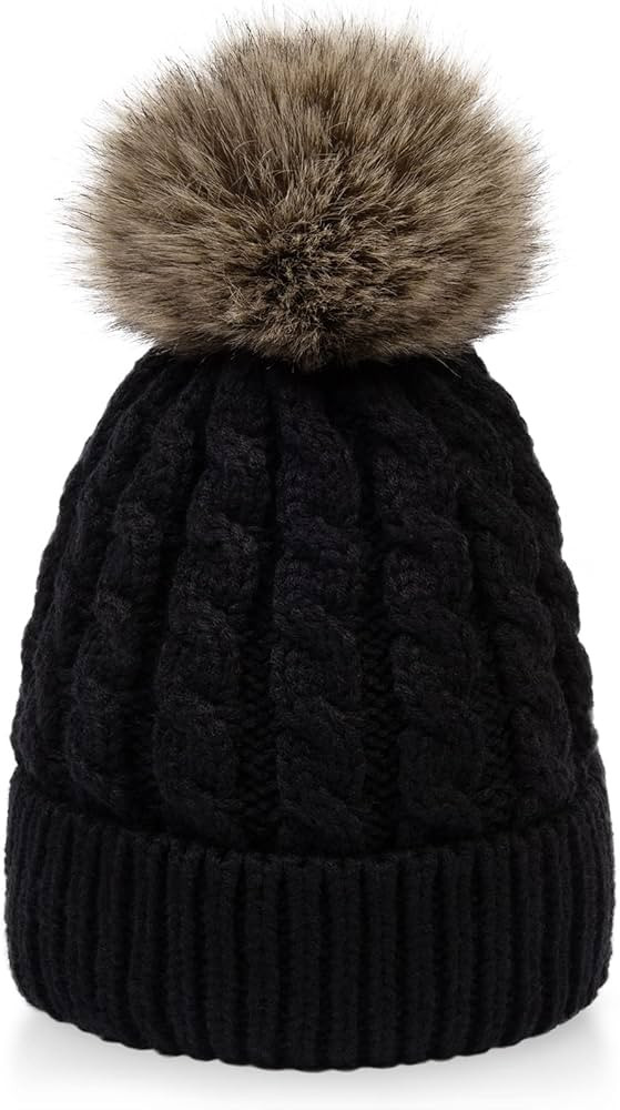 Simplicity Womens Winter Beanies Hand Knit Faux Fur Pompoms Beanie Hats | Amazon (US)