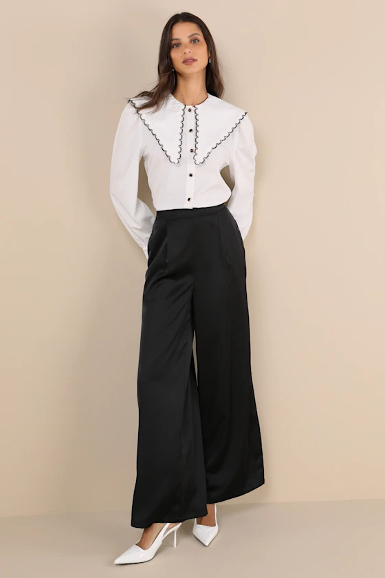 Stunning Chicness Black Satin High-Rise Wide-Leg Pants | Lulus