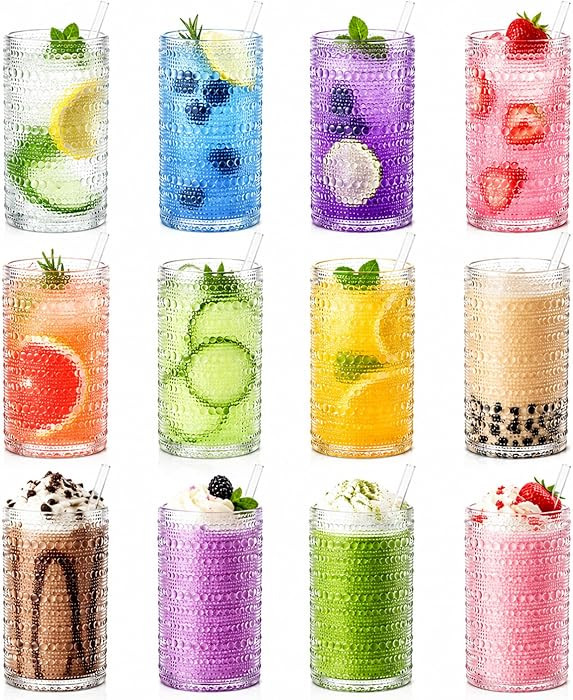Dingerjar Upgraded Large Capacity 16 oz/480 ml Hobnail Glasses Drinking Set of 12 - Heavy Vintage... | Amazon (US)