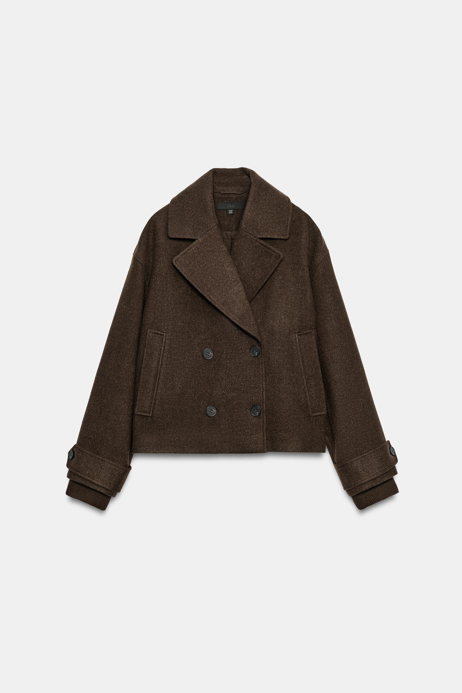 Zara - Soft Double-Breasted Short Coat - Mink - L - Woman | Zara US