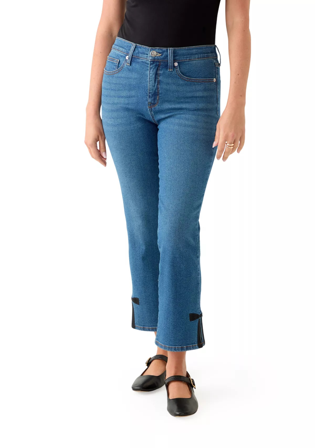Crown & Ivy™Petite Kick Flare Bow Hem Jeans | Belk