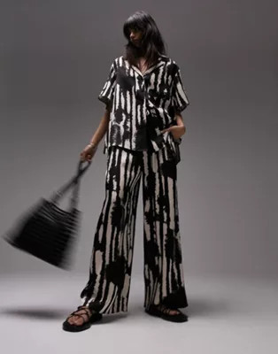 Topshop satin drawstring waist wide leg printed pants in multi - part of a set | ASOS (Global)