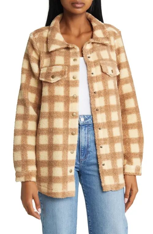 Bobeau Plaid Faux Shearling Shacket in Ivory Tan Plaid at Nordstrom, Size Large | Nordstrom