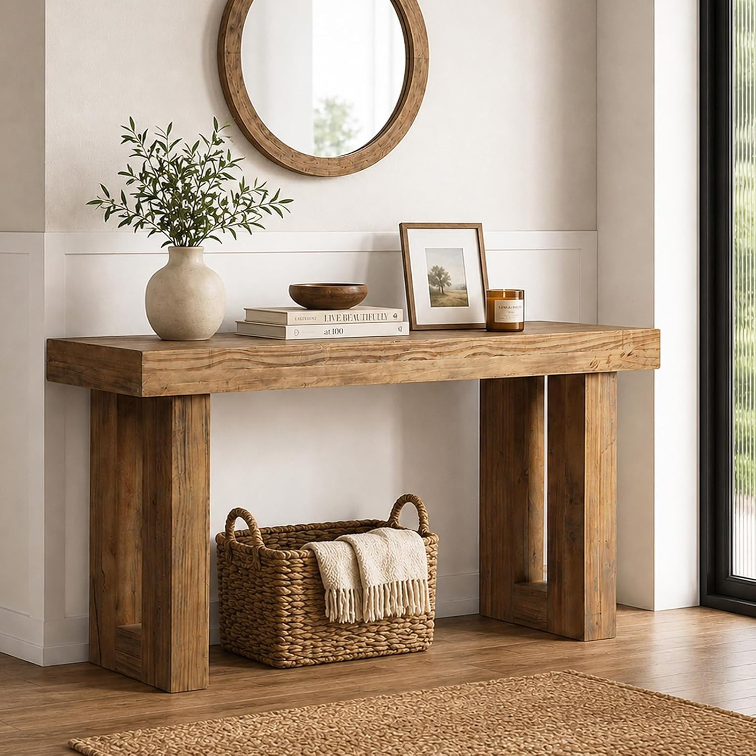 HOKYHOKY Reclaimed Solid Wood Console Table, 59" Long Farmhouse Entryway Table, Rectangular Couch Tables Behind Sofa, Accent Tables for Hallway, Entrance, Foyer, Living Room | Amazon (US)