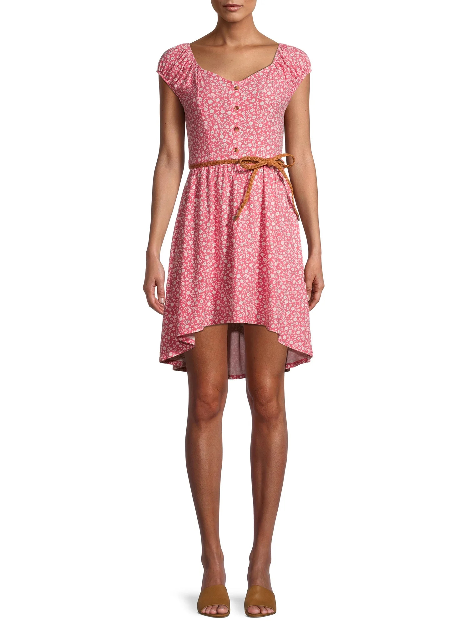 No Boundaries Juniors’ Peasant Dress with Belt | Walmart (US)