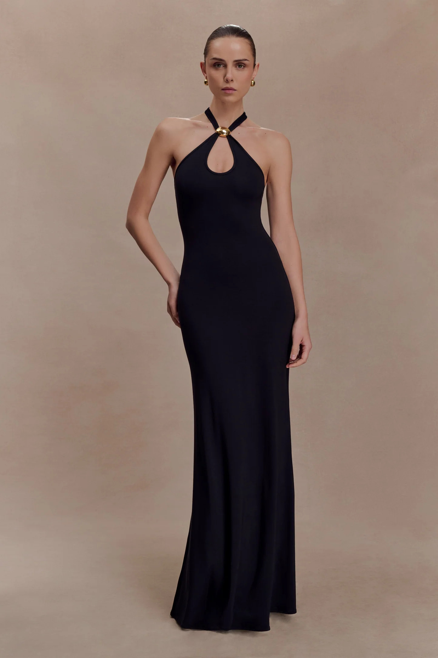 Ramona Modal Maxi Dress With Hardware - Black | Meshki UK