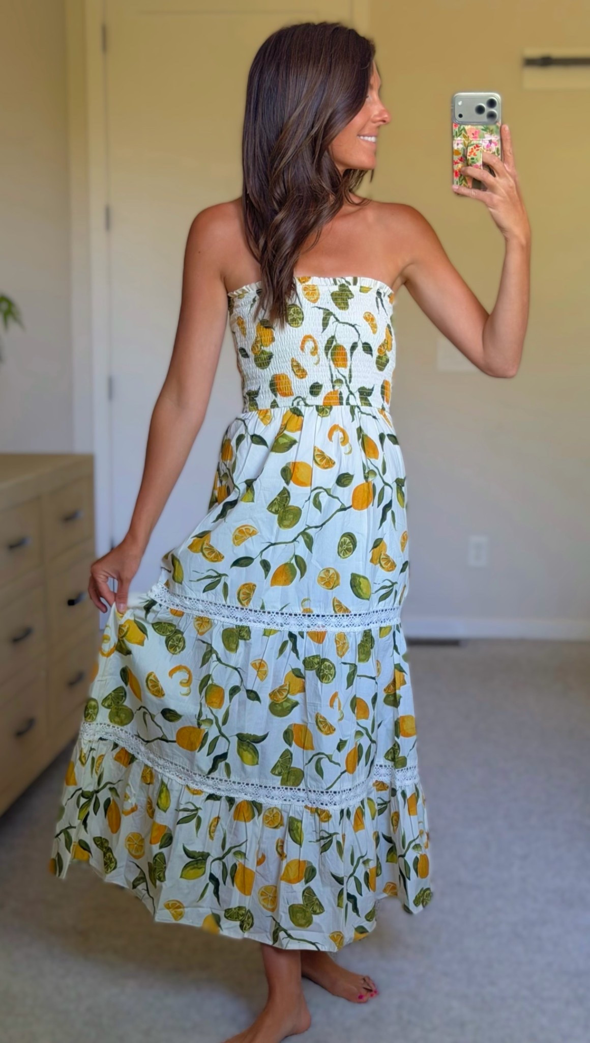 Lemon lime smocked strapless maxi cover up dress. Perfect summer outfit!

#LTKmomlife #LTKSwim