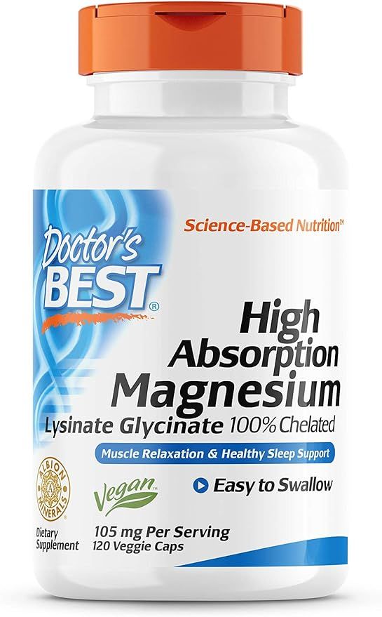 Doctor's Best High Absorption Magnesium Lysinate Glycinate, Easy to Swallow, 120 Ct | Amazon (US)