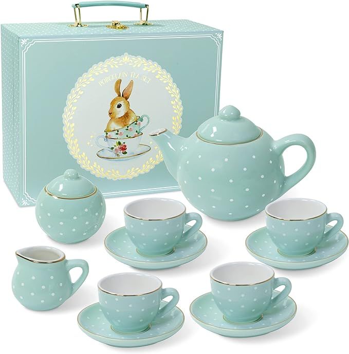 Jewelkeeper Porcelain Tea Set for Little Girls - 13-Piece Tea Party Set with Carrying Case - Kids... | Amazon (US)