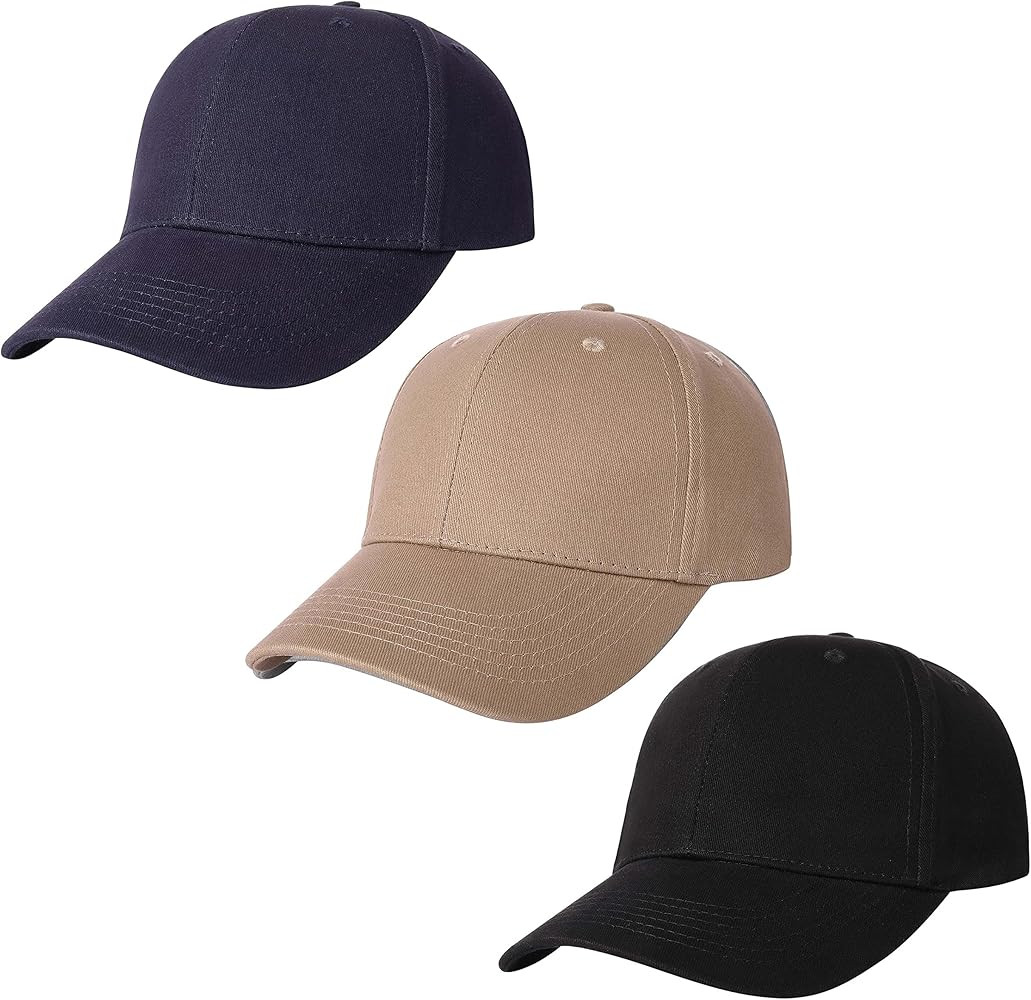 AOSMI 3 Pack Plain Cotton Strapback Baseball Hat Adjustable One Size Fits Most Low Profile Blank ... | Amazon (US)