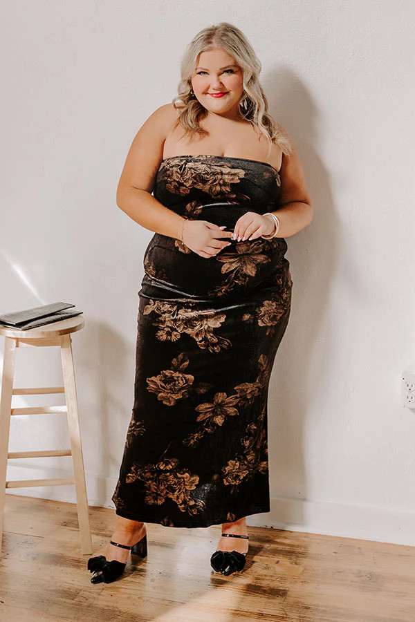 Charmed Moments Velvet Floral Maxi Dress Curves | Impressions Online Boutique