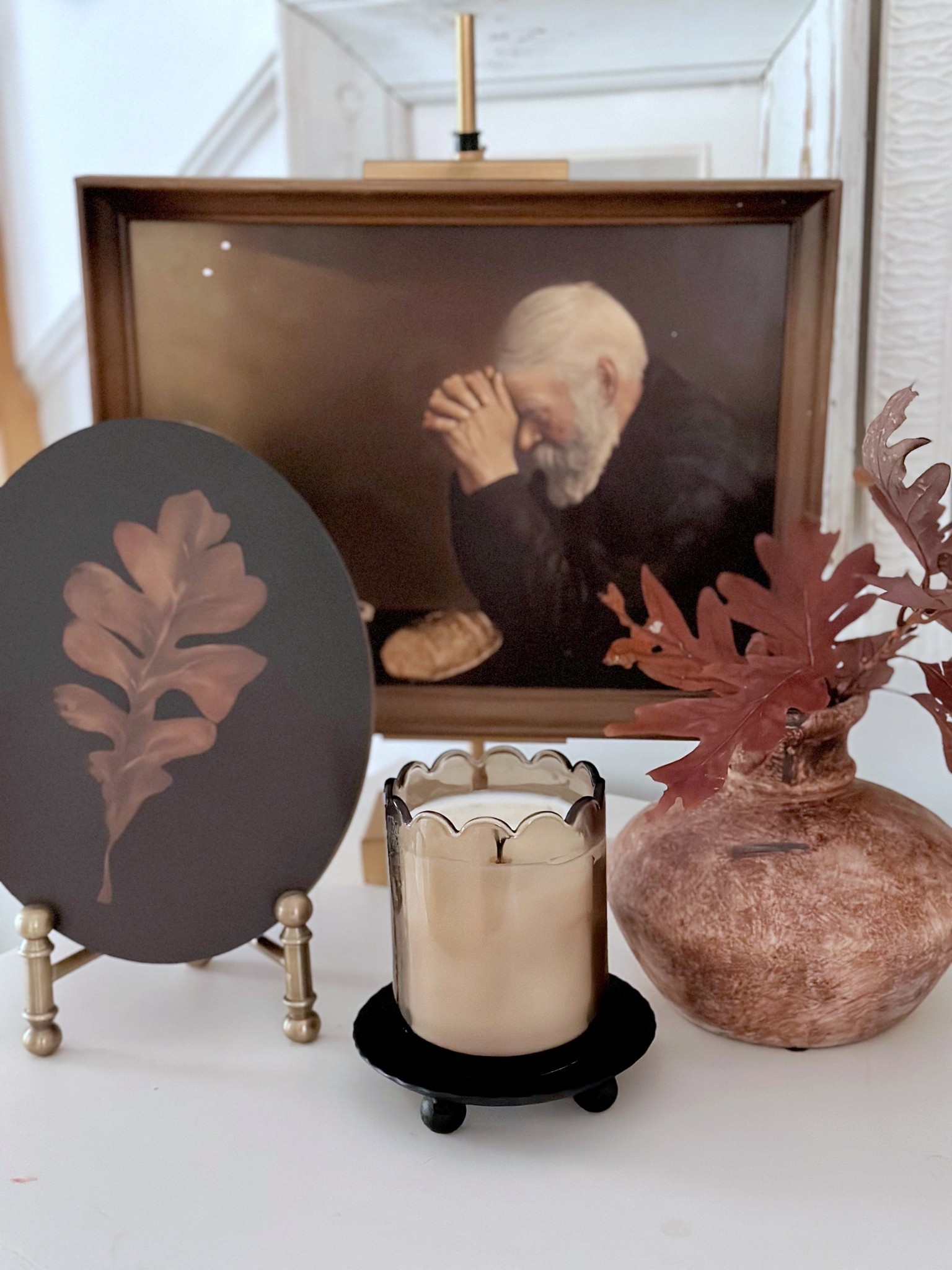 Moody fall collection featuring print stands, candle stand and beautiful leaf painted board art  

#LTKStyleTip #LTKSeasonal #LTKHome