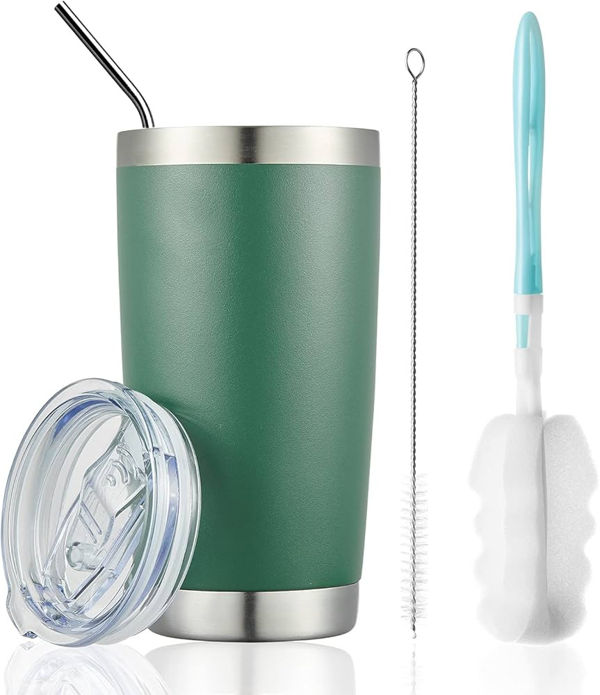 COMOOO 20oz Double Wall Vacuum Insulated Travel Mug, Stainless Steel Tumbler with Lid and Straw D... | Amazon (US)