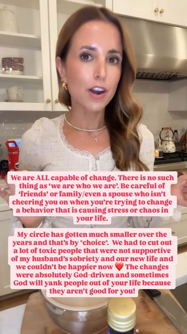 We are ALL capable of change. There is no such thing as ‘we are who we are’. Be careful of ‘friends’ or family/even a spouse who isn’t cheering you on when you’re trying to change a behavior that is causing stress or chaos in your life.

My circle has gotten much smaller over the years and that’s by *choice*. We had to cut out a lot of toxic people that were not supportive of my husband’s sobriety and our new life and we couldn’t be happier now ❤️ The changes were absolutely God-driven and sometimes God will yank people out of your life because they aren’t good for you!