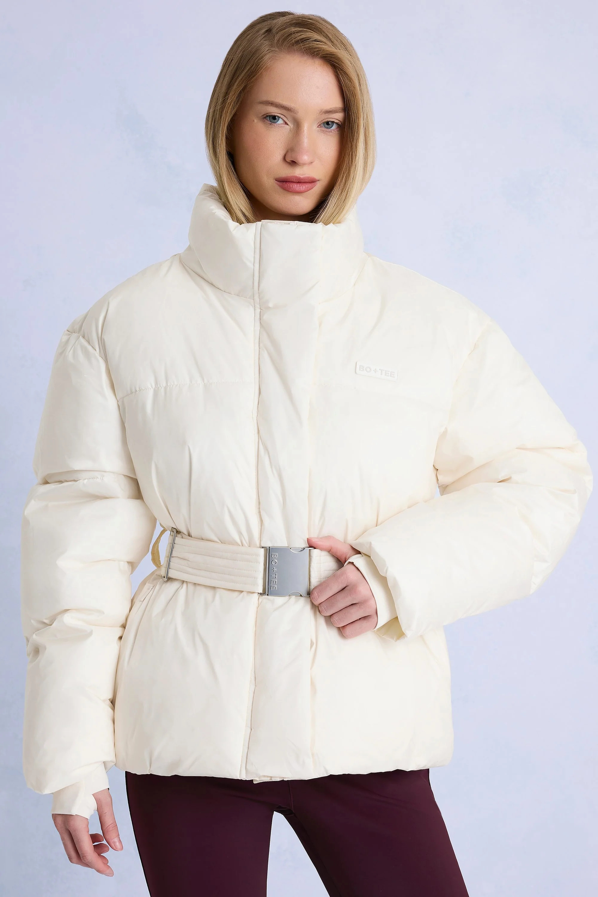 Waterproof Belted Oversized Ski Jacket in Ice | Bo&Tee
