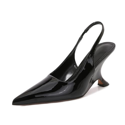 Vertundy Black Slingback Heels for Women Wedge Pointed Toe Pumps | Amazon (US)