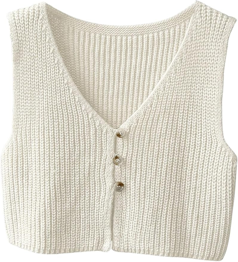 SweatyRocks Women's Button Front Sweater Vest Split V Neck Sleeveless Crop Knit Tops | Amazon (US)