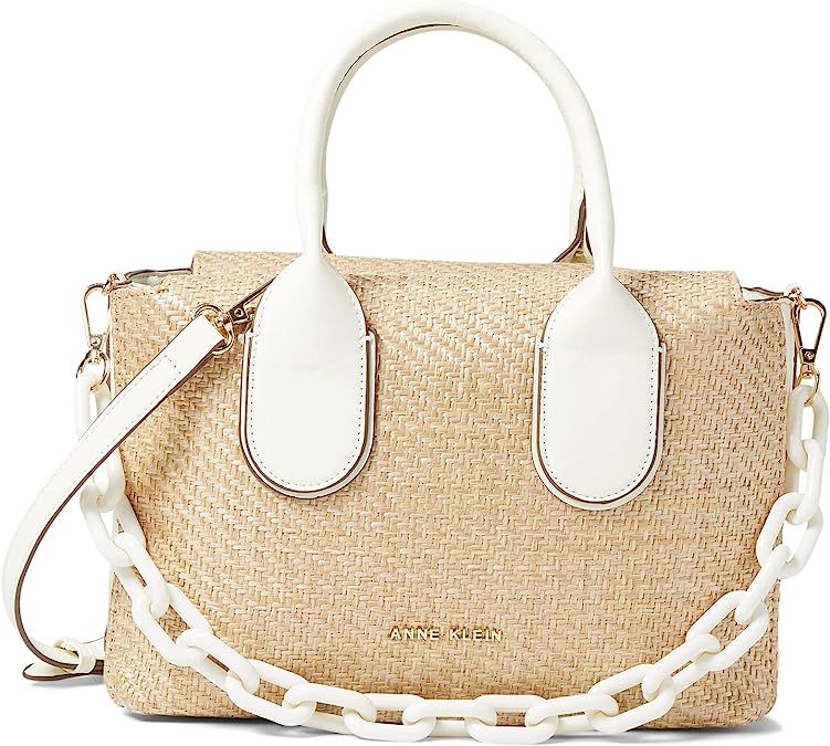 Anne Klein Top-Handle Straw Satchel with Resin Chain White One Size | Amazon (US)
