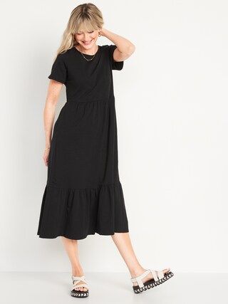 Short-Sleeve Tiered Slub-Knit Midi Shift Dress for Women | Old Navy (US)