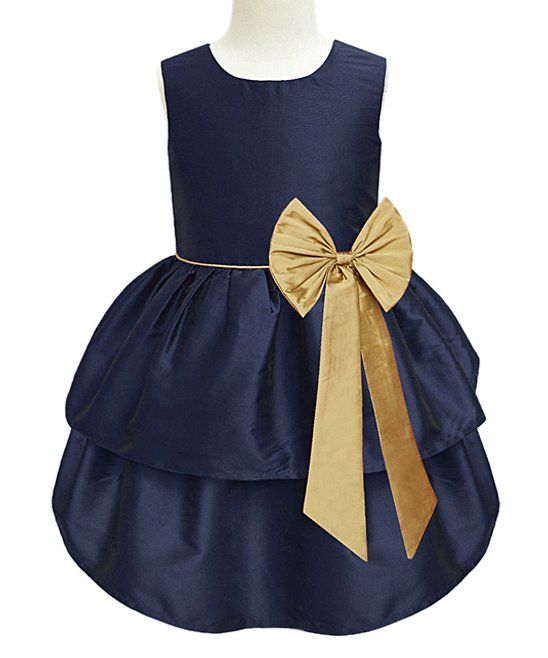 Navy Bow-Accent Tiered A-Line Dress - Infant, Toddler & Girls | Zulily