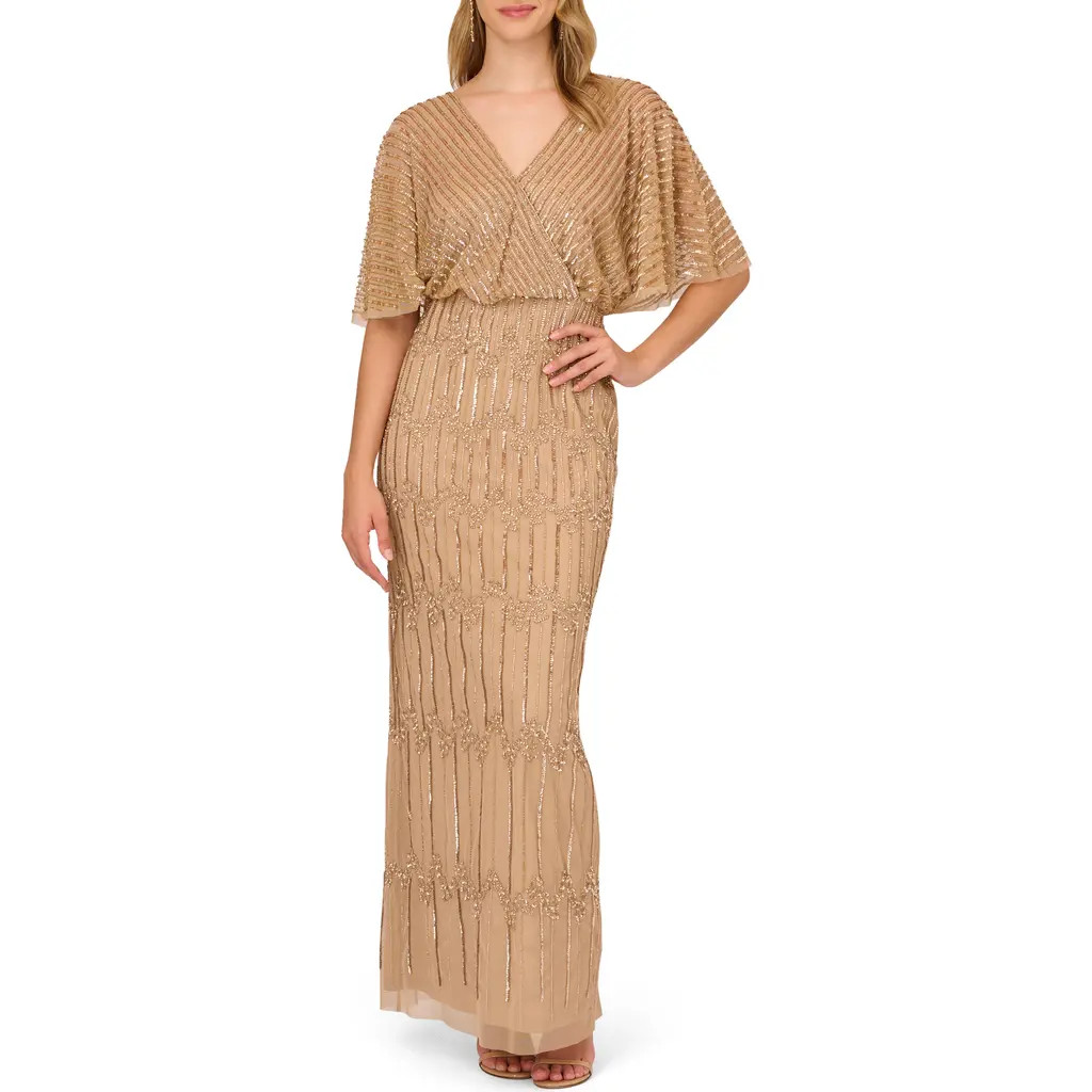 Adrianna Papell Beaded Evening Gown in Champagne Gold at Nordstrom, Size 8 | Nordstrom