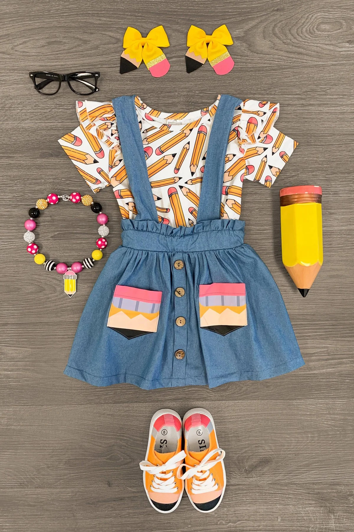 White Pencil Chambray Suspender Skirt Set | Sparkle In Pink