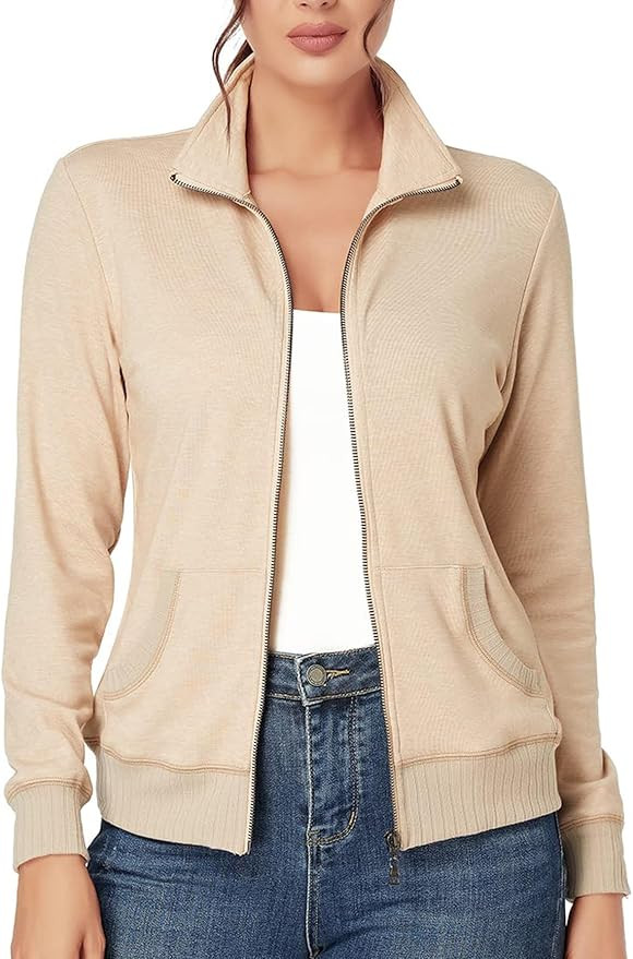 J.Corrine Women's Zip up Sweatshirts Jacket Stand Collar Long Sleeve Athletic Running Track Jacke... | Amazon (US)