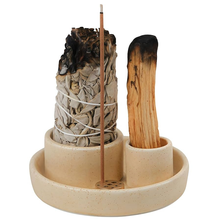 4 in 1 Incense Holder, Ceramic Incense Stick and Palo Santo Holder,Sage Holder for Burning- 4.25"... | Amazon (US)
