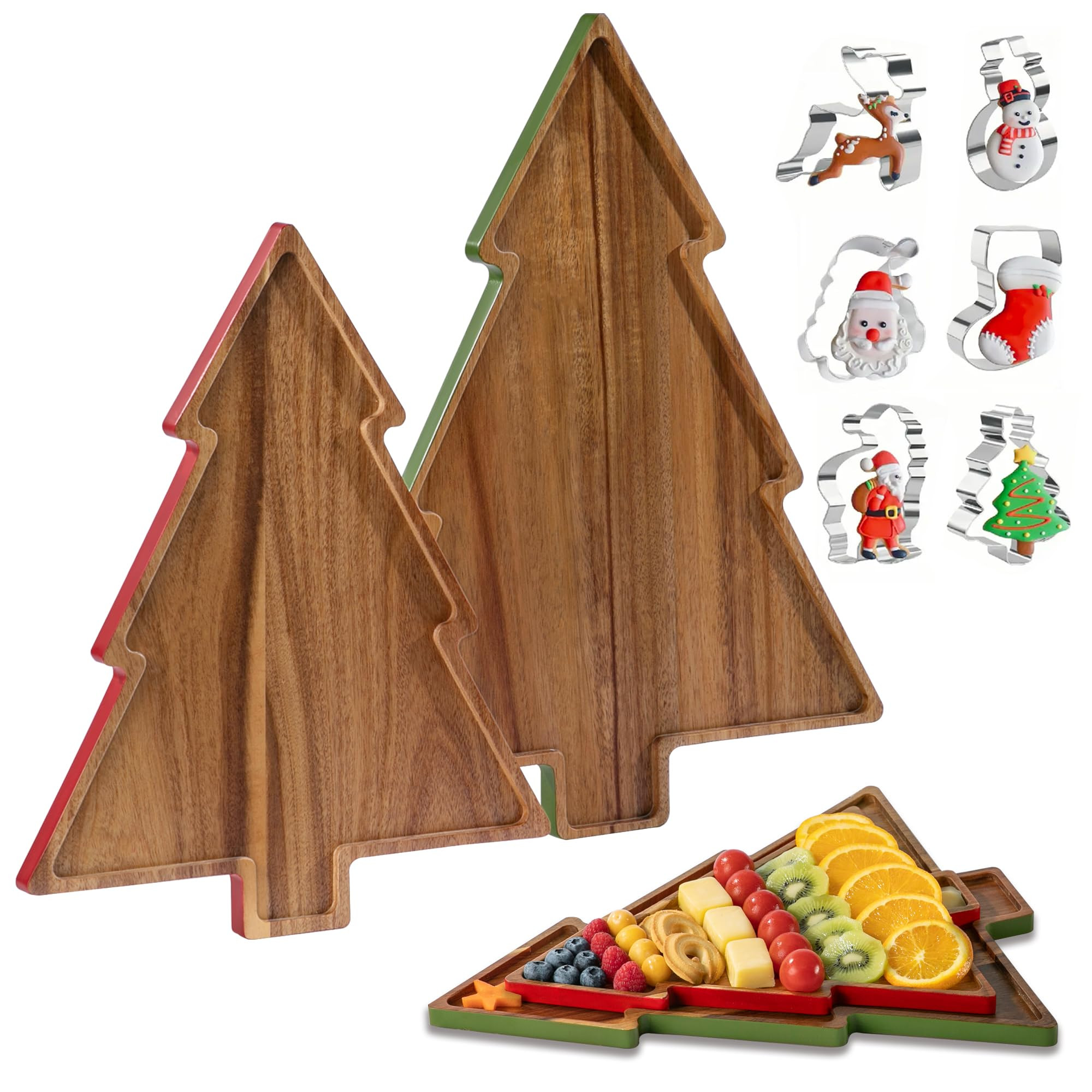 Christmas Charcuterie Board, Acaia Wooden Cutting Boards for Kitchen Decor, 2 Pack Christmas Tree... | Amazon (US)
