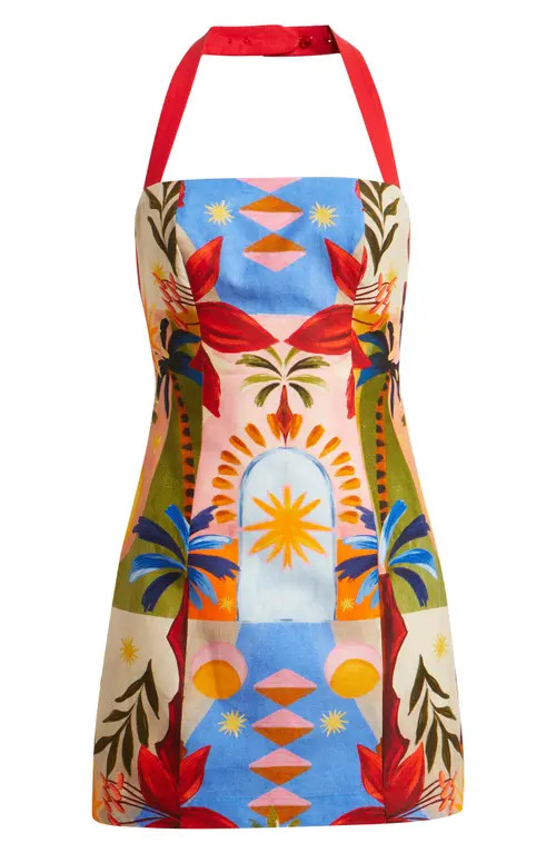 Keely Mixed Print Linen Blend Halter Neck Dress | Nordstrom