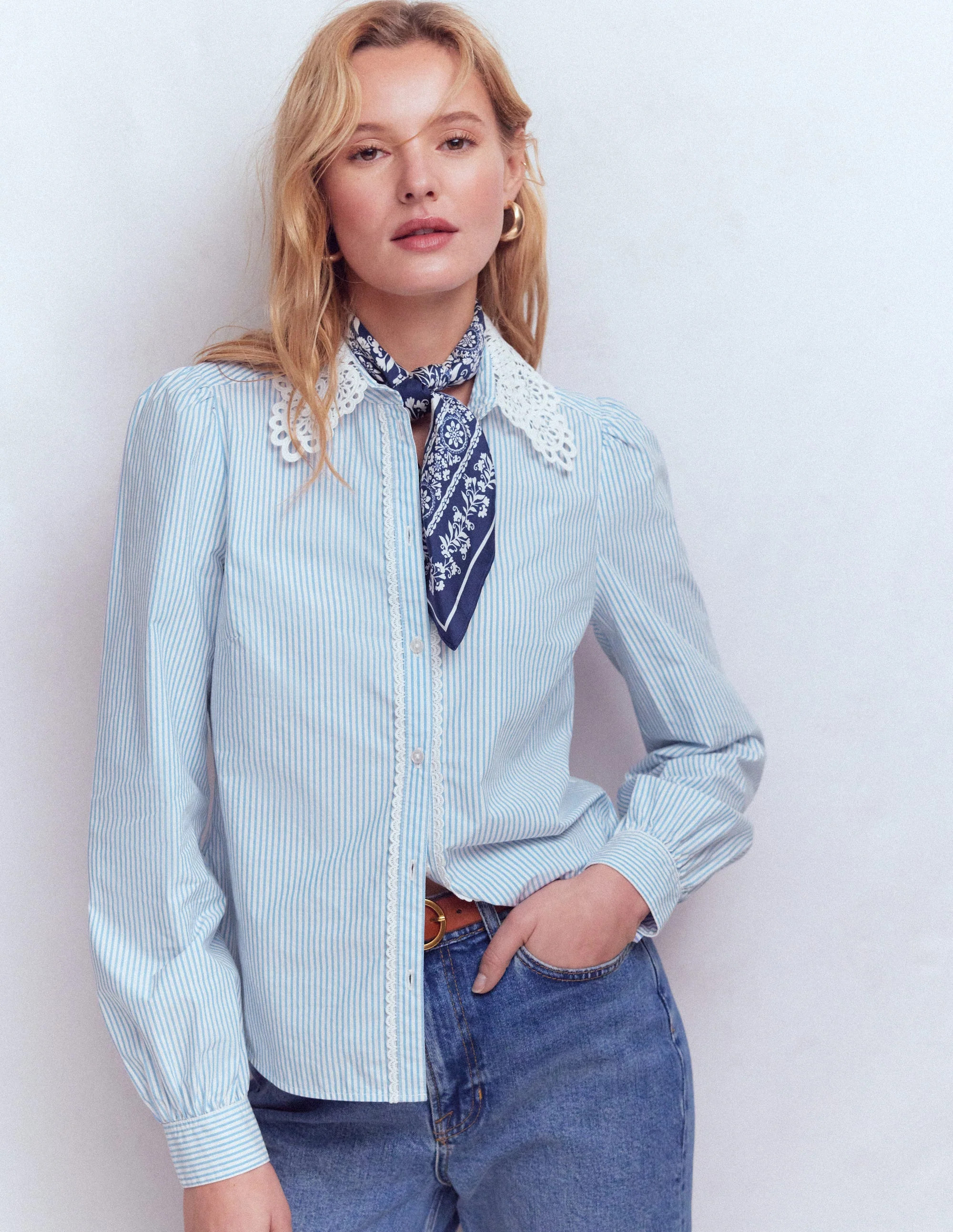 Cara Cotton Shirt-Blue and white stripe | Boden UK