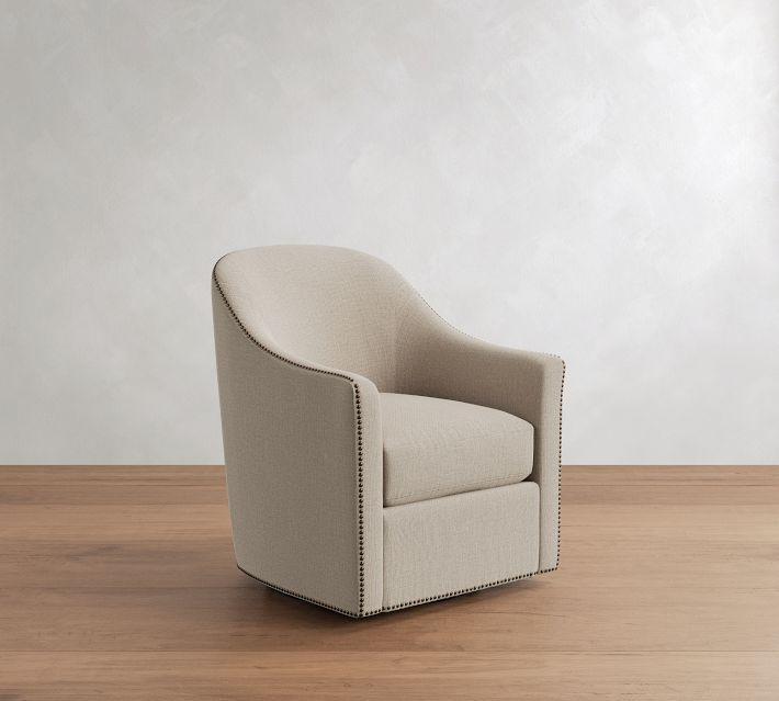 Tillman Upholstered Swivel Armchair, Polyester Wrapped Cushions, Rustic Linen White | Pottery Barn (US)