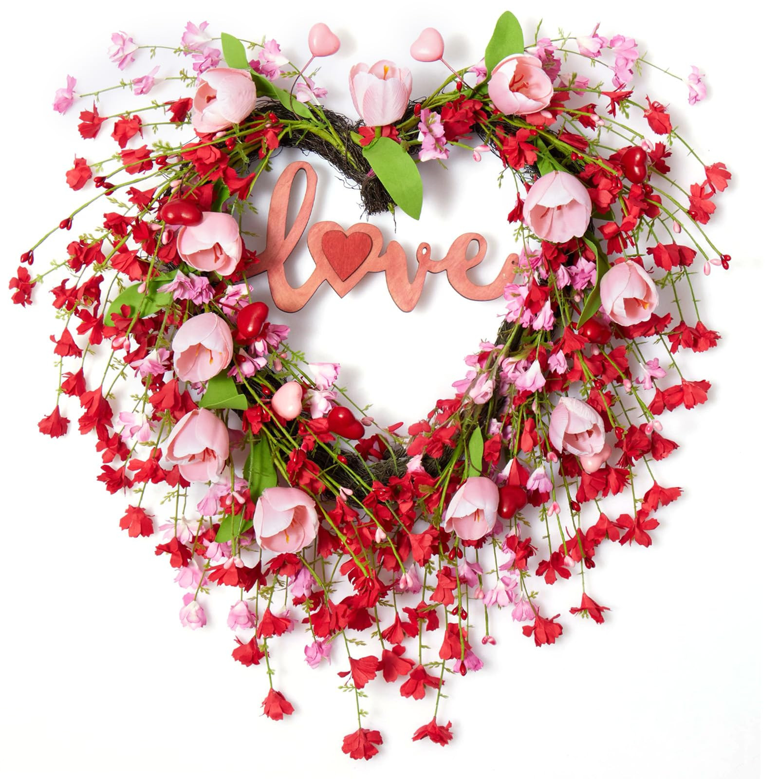19in Heart Valentine's Day Wreath for Front Door Window, Artificial Valentine’s Day Door Wreath... | Amazon (US)