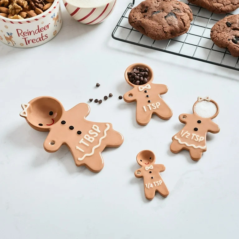 Holiday Time 4-Piece Gingerbread Glazed Stoneware Measuring Spoon Set, Multicolor | Walmart (US)