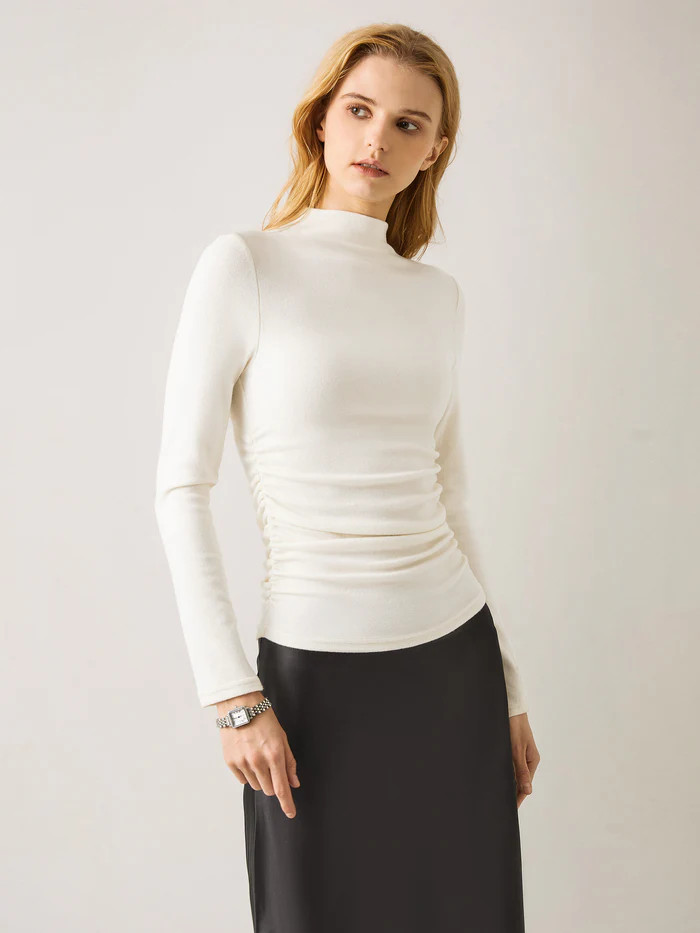 Thermal Ruched Sides Tuckable Mockneck Top | OGLmove