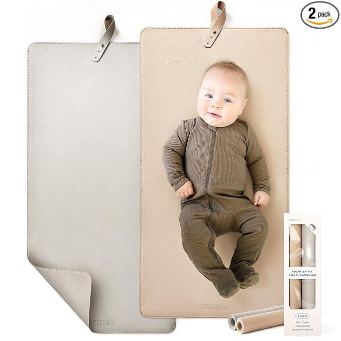 Thickened Baby Changing Pad 2 Pack, Portable Travel Mat with Roll-up Design | Wipeable vegan leat... | Amazon (US)