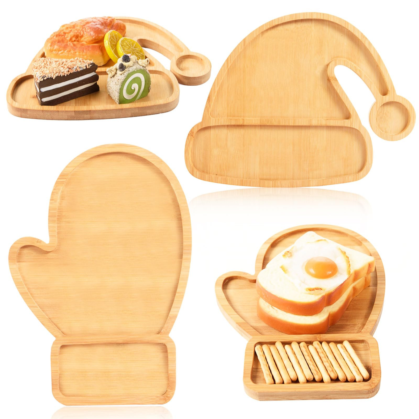 AWIZOM 2 Pcs Christmas Serving Platters Santa Hat and Mitten Shaped Wood Trays Winter Bamboo Char... | Amazon (US)