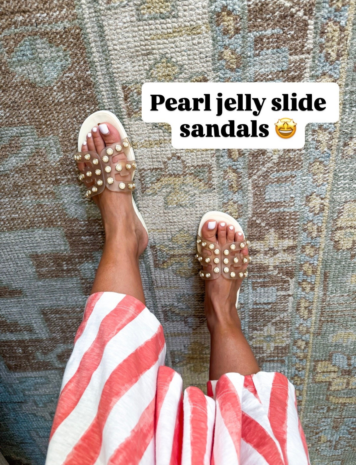 I just love these pearl jelly slide sandals! Whole sizes only. I’m a 6.5 and did a 7 and they are great. Vacation outfit. Resort wear. Resort outfits. Vacation sandals. Spring outfit. XXS in dress. 

#LTKSwim #LTKTravel #LTKootd
