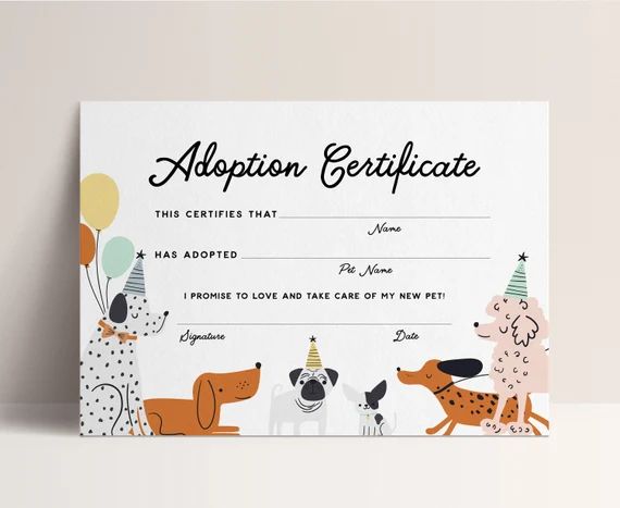 Lets Pawty Adoption Certificate Puppy Party Printable Party | Etsy | Etsy (US)