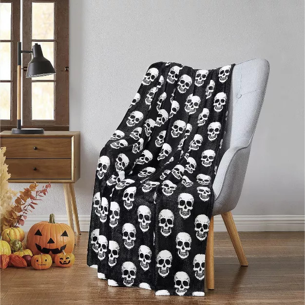 Kate Aurora Halloween Spooky Skeleton Skulls Plush Fleece Throw Accent Blanket - 50 in. W x 60 in... | Target