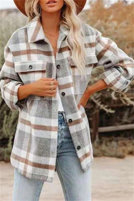 NEW!! The Nevada Plaid Shacket in Grey - Pre Order | Glitzy Bella